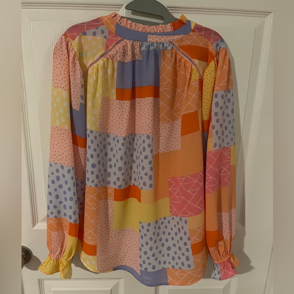 Fate Colorful Balloon Sleeve Blouse Ruffle Cuff Sz M Relaxed Fit Oversized - Picture 2 of 5